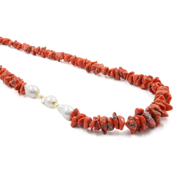 Collana in corallo, perla, chiusura in argento dorato - COL2605