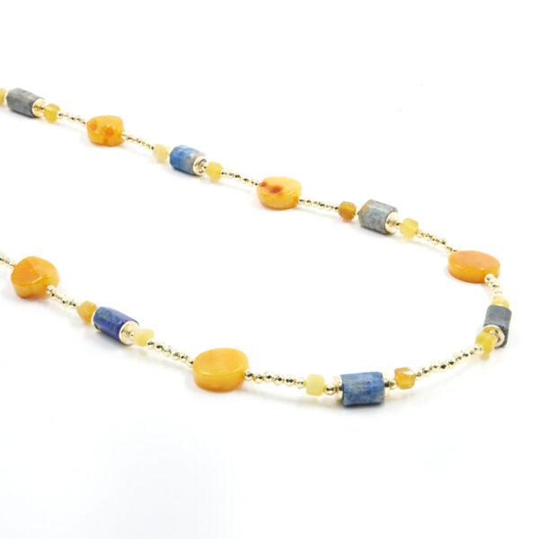 Collana in ematite, lapis, opale, ambra, chiusura in argento dorato - COL2662