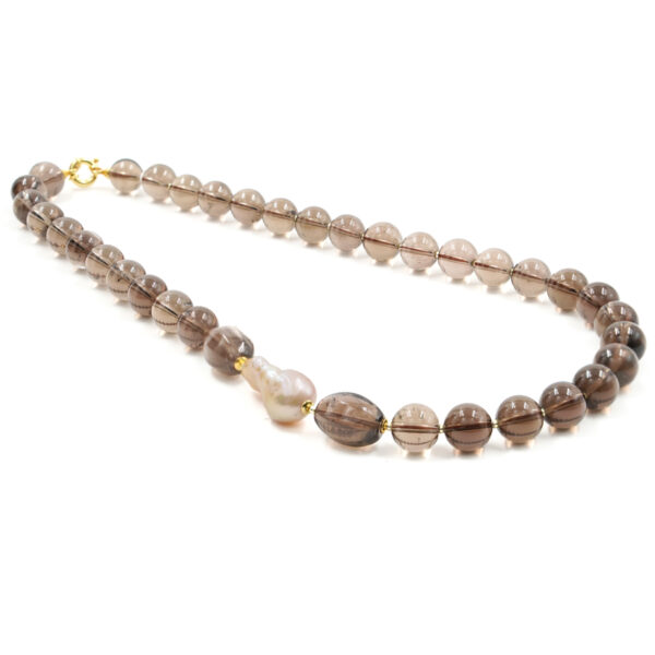 Collana in quarzo, perla, chiusura in argento dorato - COL2672