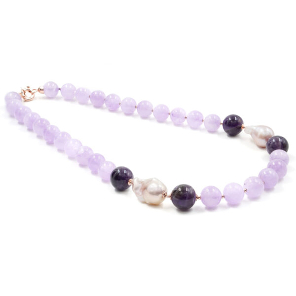 Collana in ametista, perla, chiusura in argento rosè - COL2673