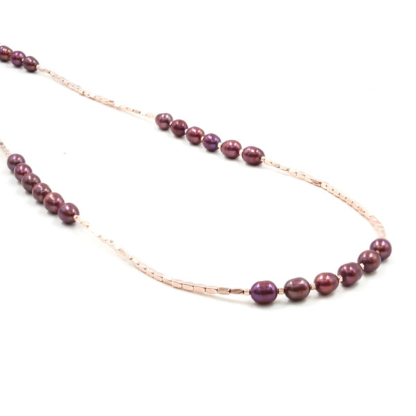 Collana in ematite, perla, chiusura in argento rosè - COL2683