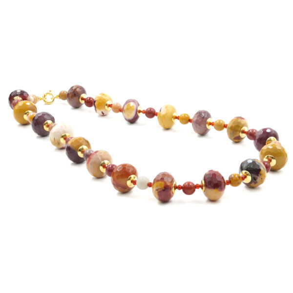 Collana in mokaite, agata rossa, chiusura in argento dorato - COL2686