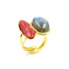 Anello Argento con Corallo, Labradorite – Dorato - AN831
