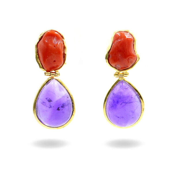 Orecchini Argento con Corallo, Ametista – Dorato - AOR884