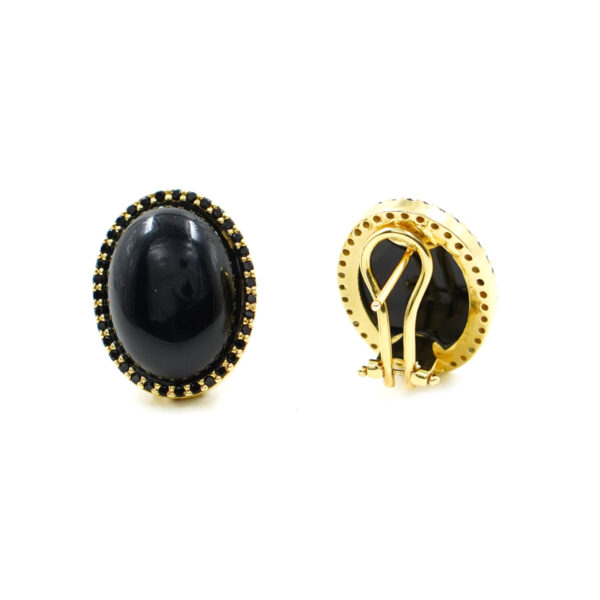 Orecchini Argento con Agata Nera &ndash; Dorato - AOR944