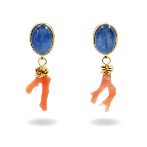 Orecchini Argento con Cianite, Corallo - Dorato - AOR949