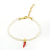 Bracciale in perle, cornetto corallo, chiusura argento dorato - BRA2383