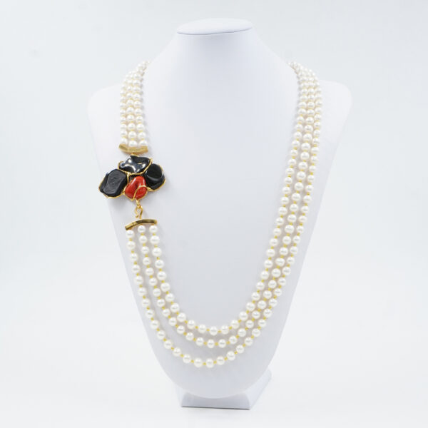 Collana in perle, agata, corallo, chiusura argento dorato - COL1741