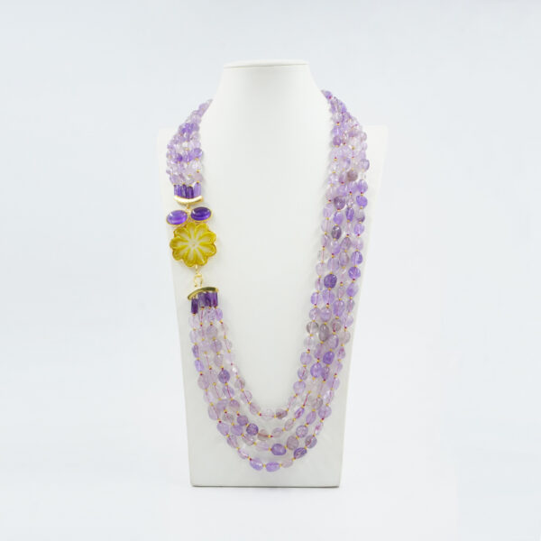 Collana in ametista, fiore pietra, chiusura argento dorato - COL1814