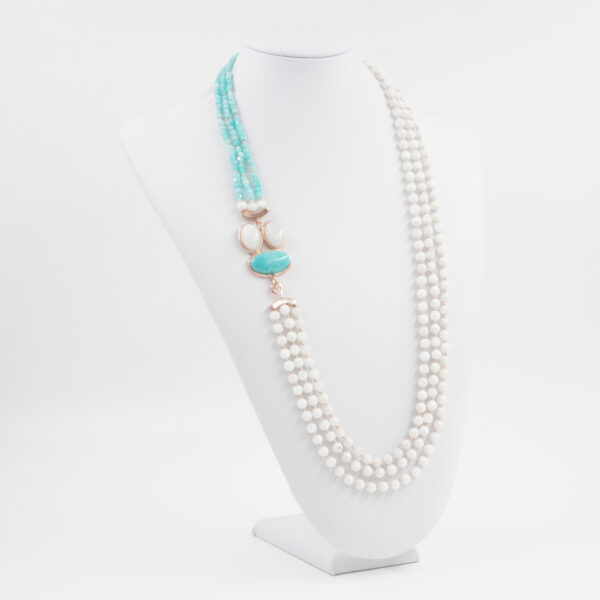 Collana in Amazzonite, Pietra di Luna, chiusura argento dorato - COL1965