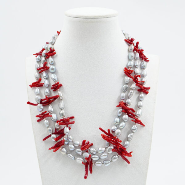 Collana in perle, corallo, chiusura argento rosè - COL2668