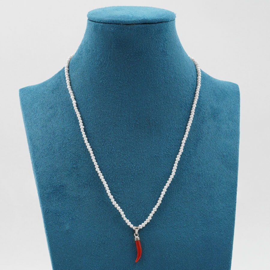 Portafortuna Cornetto Corallo rosso Extra pendente piccolo in Oro 18K