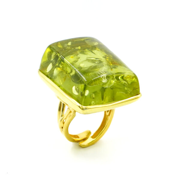 Anello Argento con Ambra Verde – Dorato - AN841