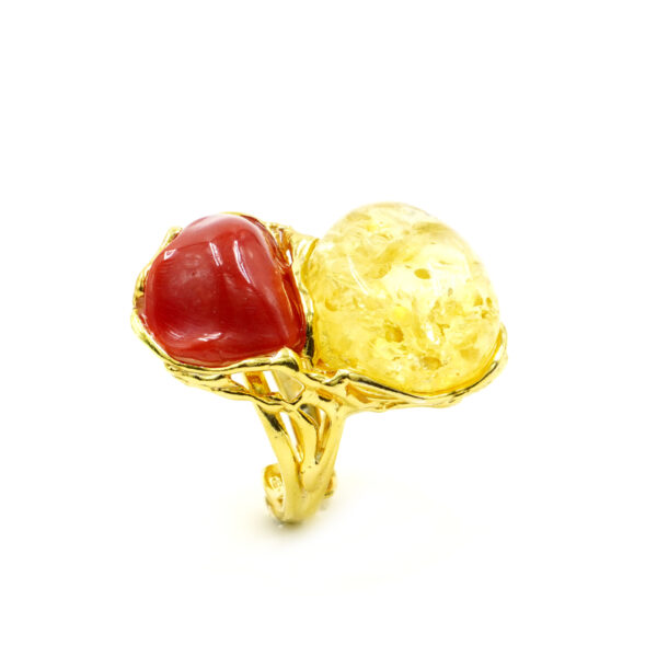 Anello Argento con Corallo, Ambra – Dorato - AN894