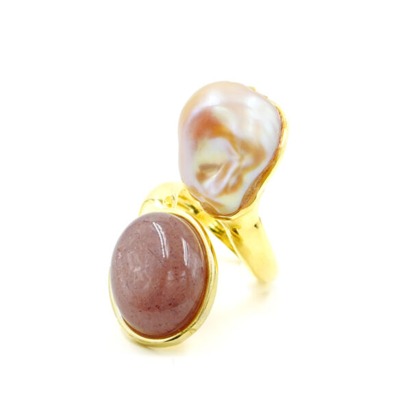 Anello Argento con perla, pietra di Luna - Dorato - AN895