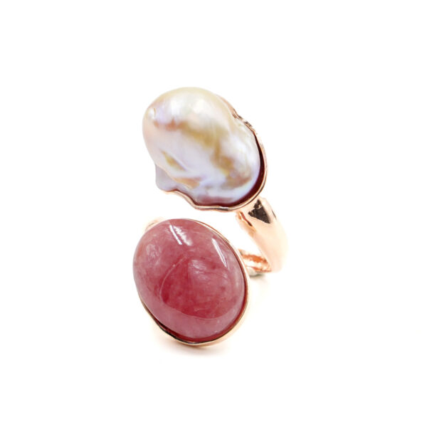 Anello Argento con perla, rodocrosite - Rosè - AN896