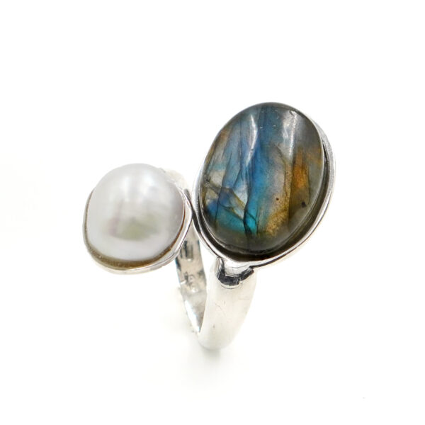 Anello Argento con perla, labradorite - Rodiato - AN899