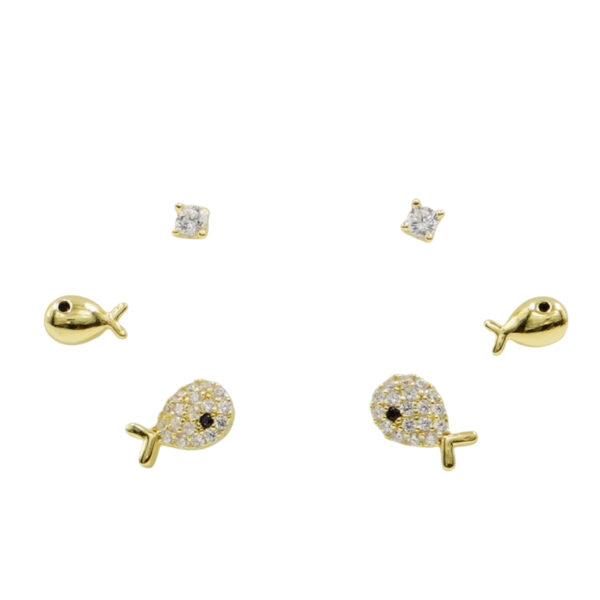 Set Orecchini Argento pesciolini con zirconi – Dorato - AOR1024