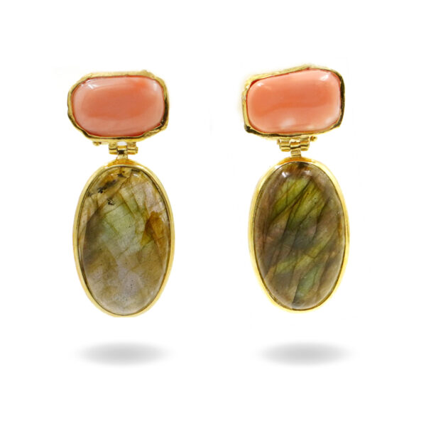 Orecchini Argento con Corallo, labradorite - Dorato - AOR1027