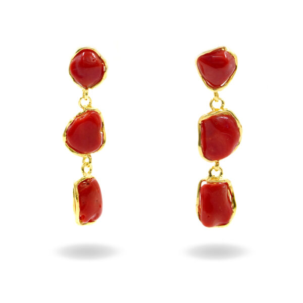 Orecchini Argento corallo tre elementi - Dorato - AOR875