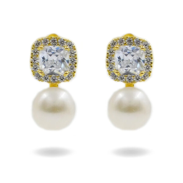 Orecchini Argento con perla e zirconi – Dorato - AOR887