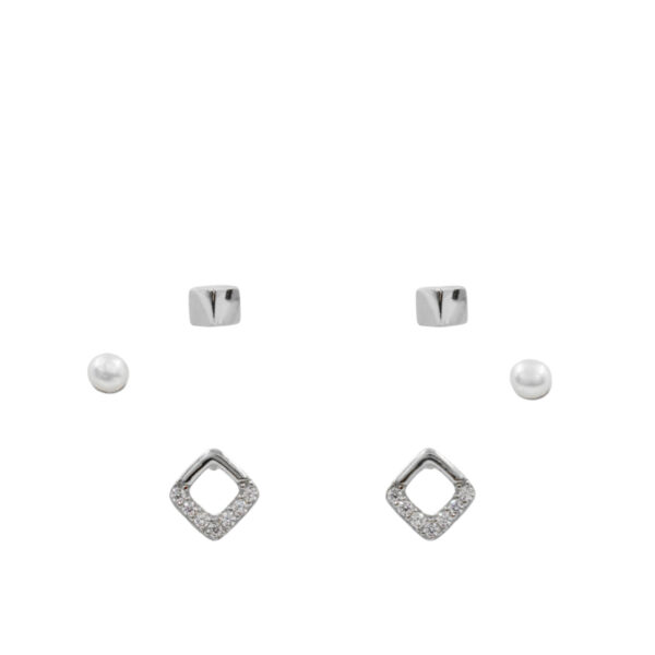 Set Orecchini Argento Zirconi e Perle - Rodiato - AOR908
