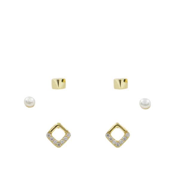 Set Orecchini Argento Zirconi e Perle – Dorato - AOR909