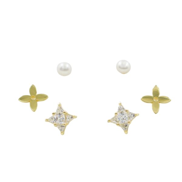 Set Orecchini Argento perle, fiori con zirconi – Dorato - AOR919