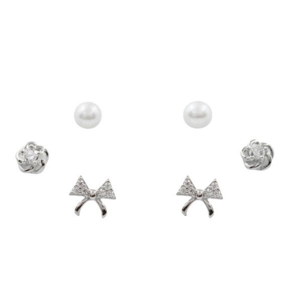 Set Orecchini Argento perle, fiocchi con zirconi – Rodiato - AOR937
