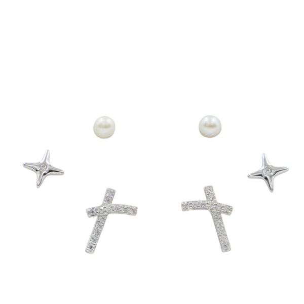 Orecchini Argento croce con zirconi – Rodiato - AOR941