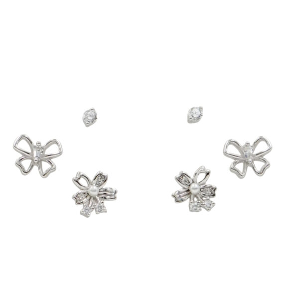 Set Orecchini Argento fiocchi con zirconi – Rodiato - AOR960