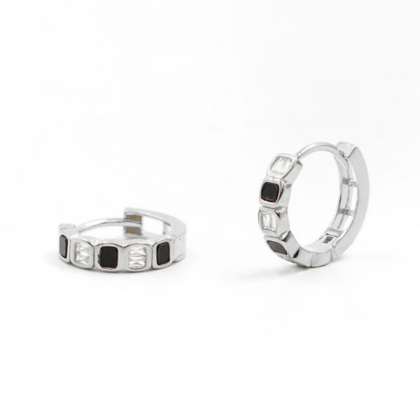 Orecchini Argento anelli con zirconi, agata - Rodiato - AOR962