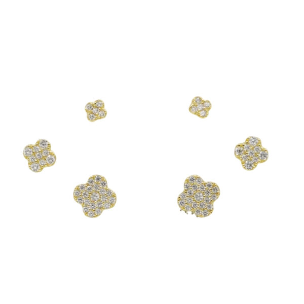 Set Orecchini Argento quadrifogli con zirconi – Dorato - AOR991