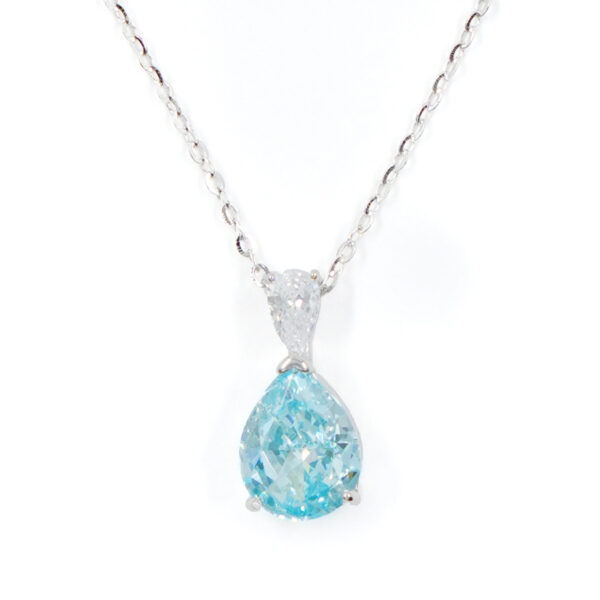 Collana Argento con goccia zircone azzurro &ndash; Rodiato - ARG871