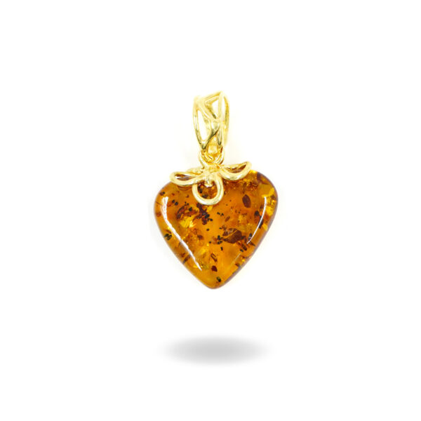 Pendente Argento con Cuore Ambra Cognac - Dorato - ARG885