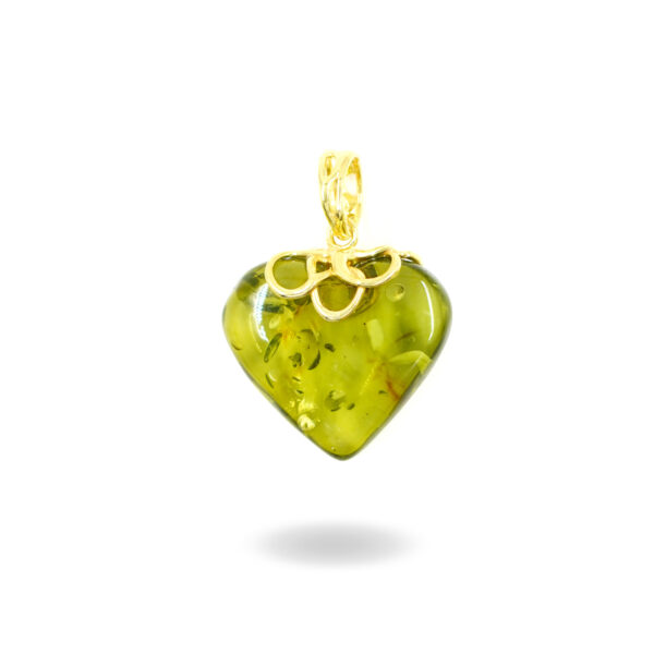 Pendente Argento con Cuore Ambra Verde - Dorato - ARG886