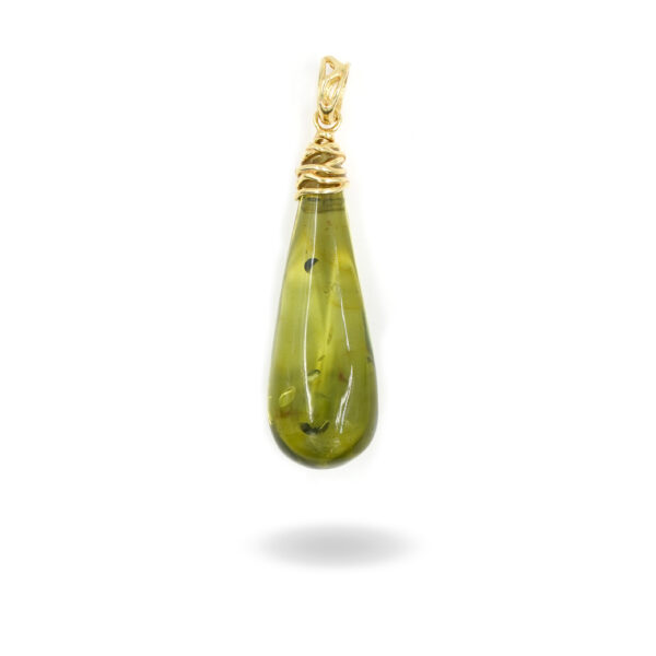 Pendente Argento con Goccia Ambra Verde - Dorato - ARG887
