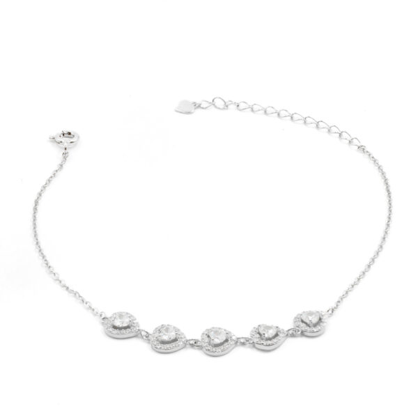 Bracciale Argento 5 cuori con zirconi &ndash; Rodiato - BRA2052