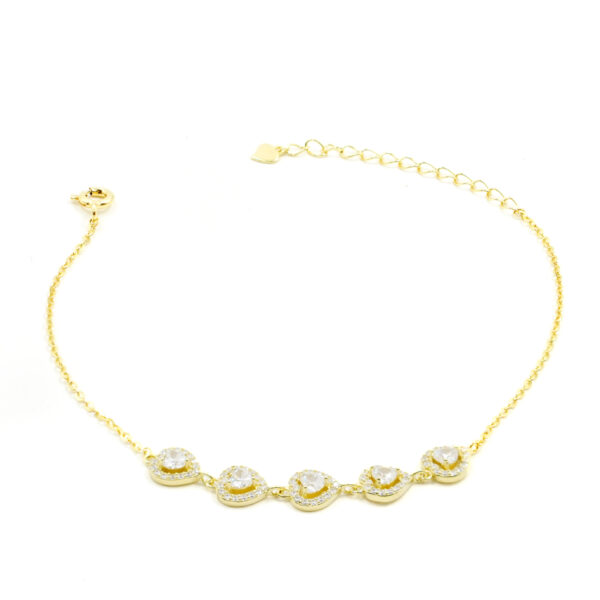 Bracciale Argento 5 cuori con zirconi &ndash; Dorato - BRA2053