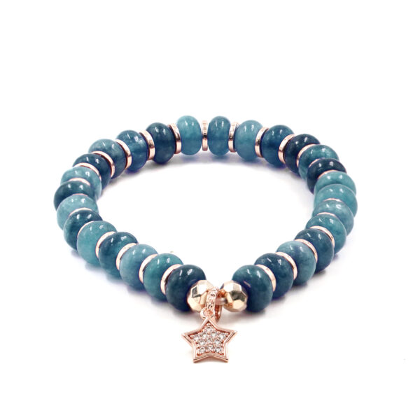 Bracciale Elastico in giada blu e charms - BRA2394