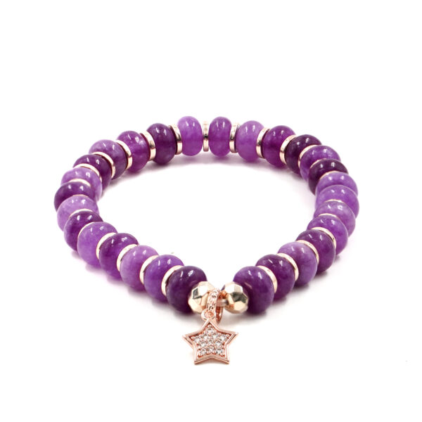 Bracciale Elastico in giada viola e charms - BRA2395