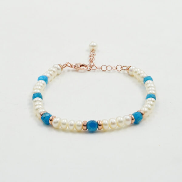 Bracciale in perle e apatite, chiusura argento rosè - BRA2418