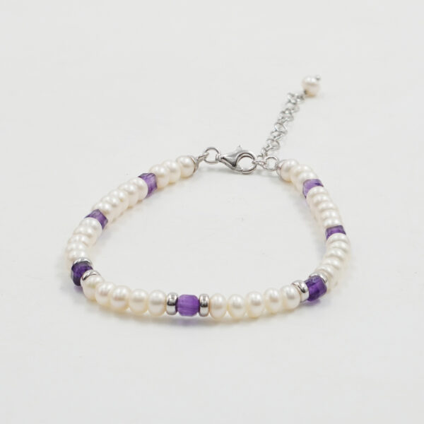 Bracciale in perle e ametista, chiusura argento rodiato - BRA2419