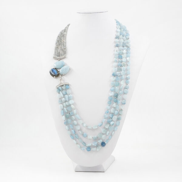Collana in acquamarina, labradorite, chiusura argento platinato - COL1739