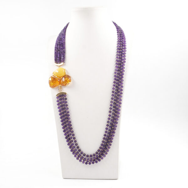 Collana in ametista, ambra, chiusura argento dorato - COL1779