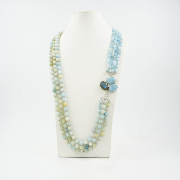 Collana in acquamarina, chiusura argento platinato - COL1796