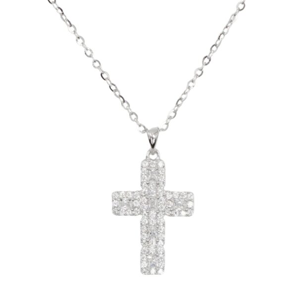 Collana Argento croce con zirconi - Rodiato - COL2700