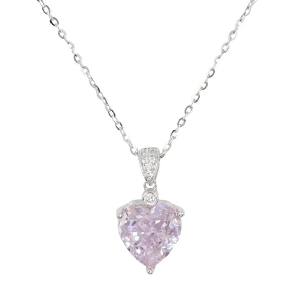 Collana Argento con cuore zircone rosa - Rodiato - COL2702