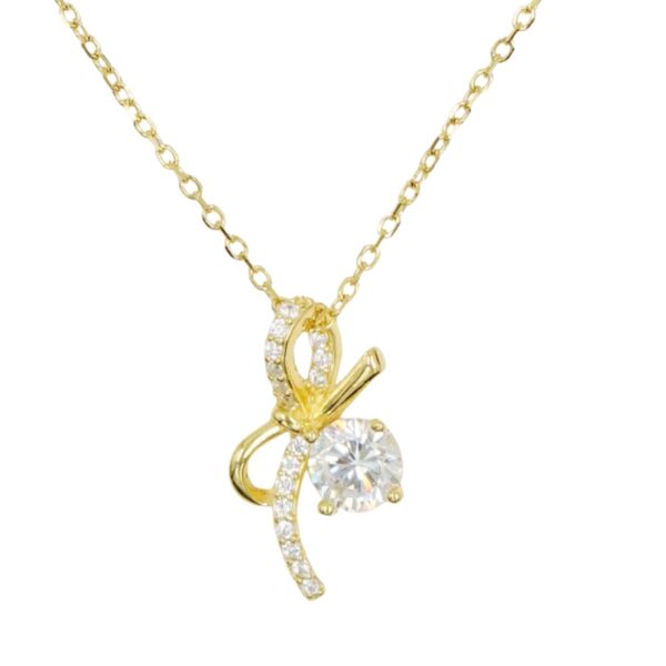 Collana Argento fiocco con zirconi - Dorato - COL2713