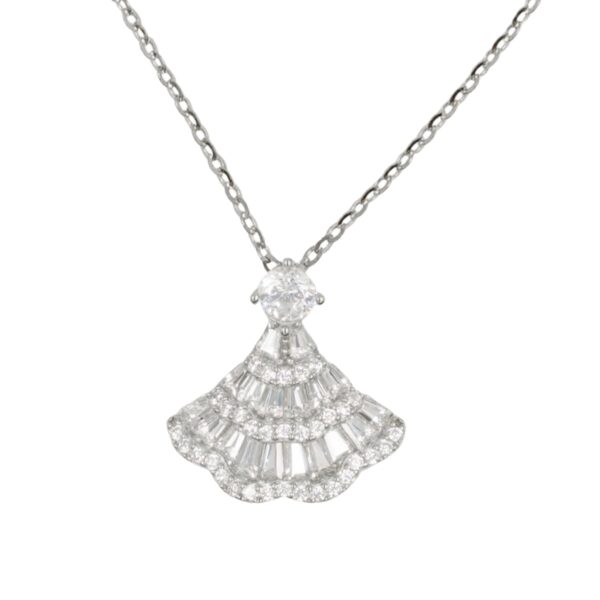Collana Argento ventaglio con zirconi - Rodiato - COL2714
